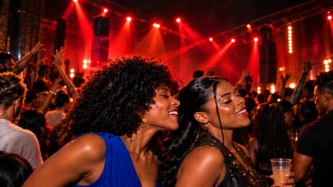 AFROLAND UNRATED crowd dancing under red stage lights