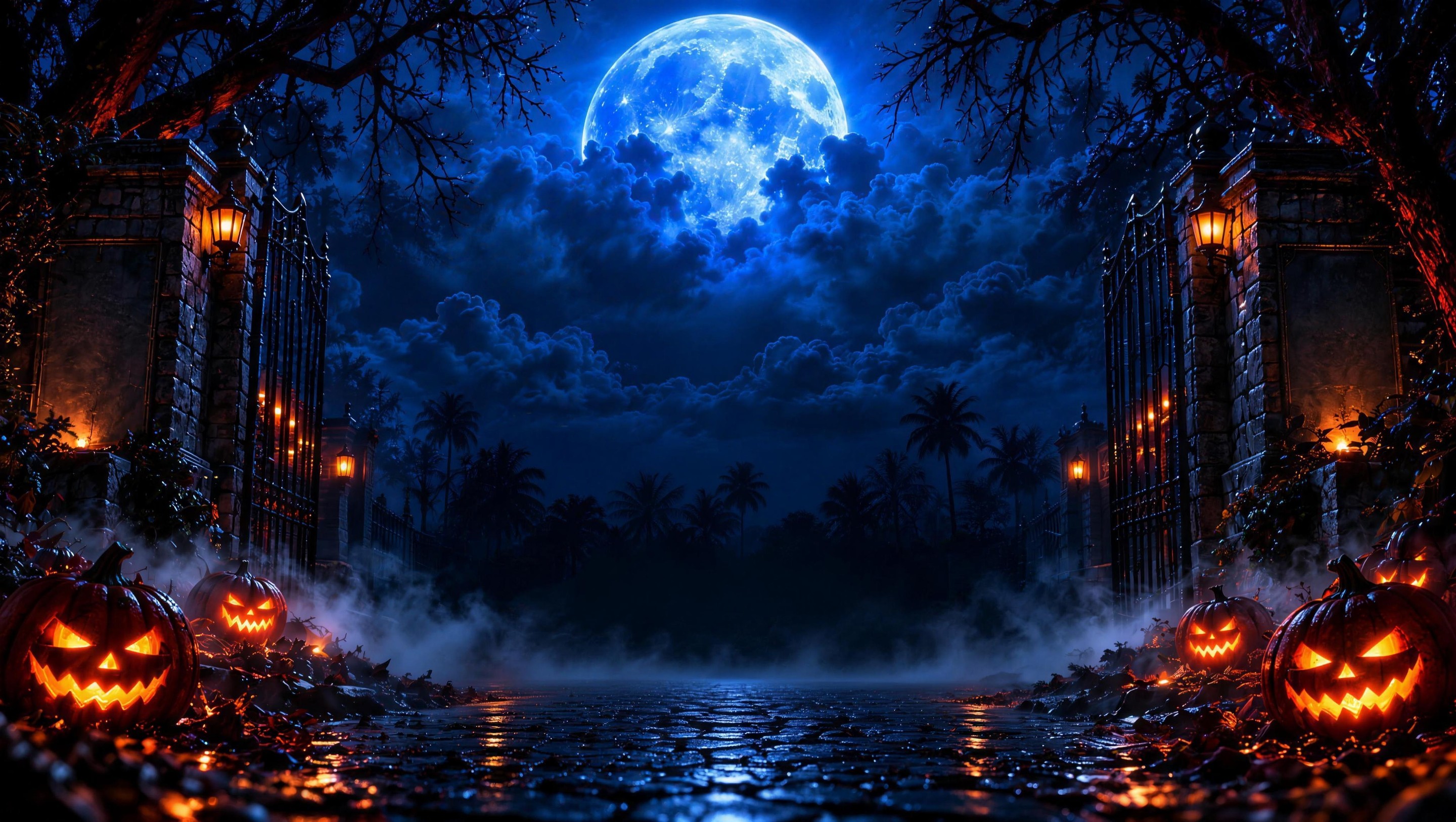 Moonlit gates artwork for the AFROLAND UNRATED Halloween day party